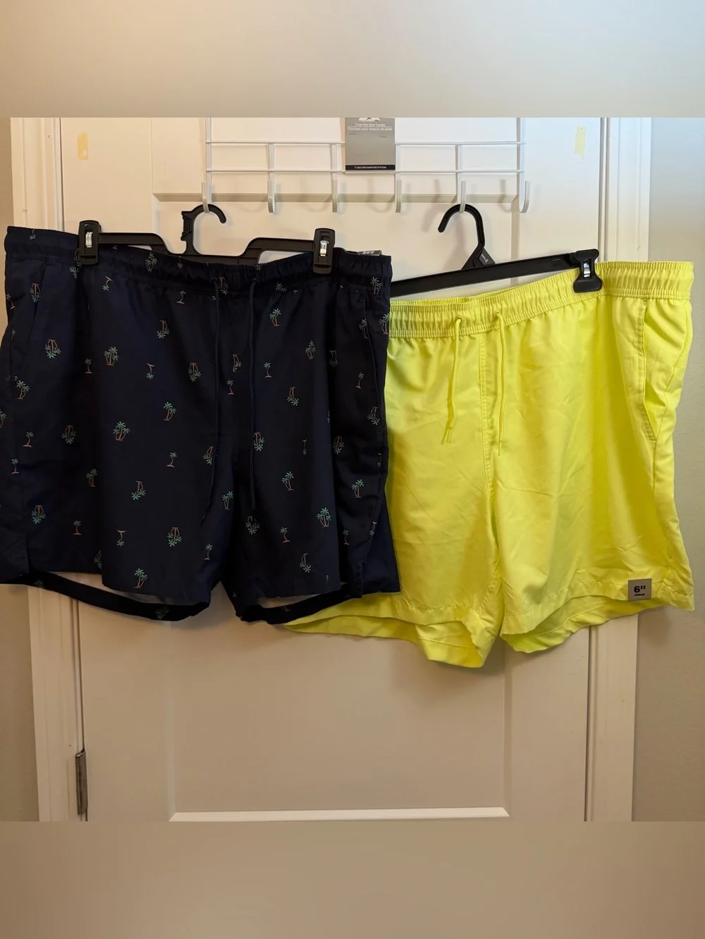 Men's Swim Shorts - navy Palm Print & Neon Yellow - 2 pair